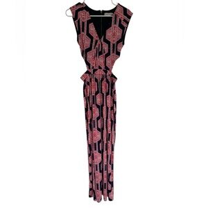 T Bags Of Los Angeles Women's Black/Red Design Maxi Dress Side Cutouts Size M